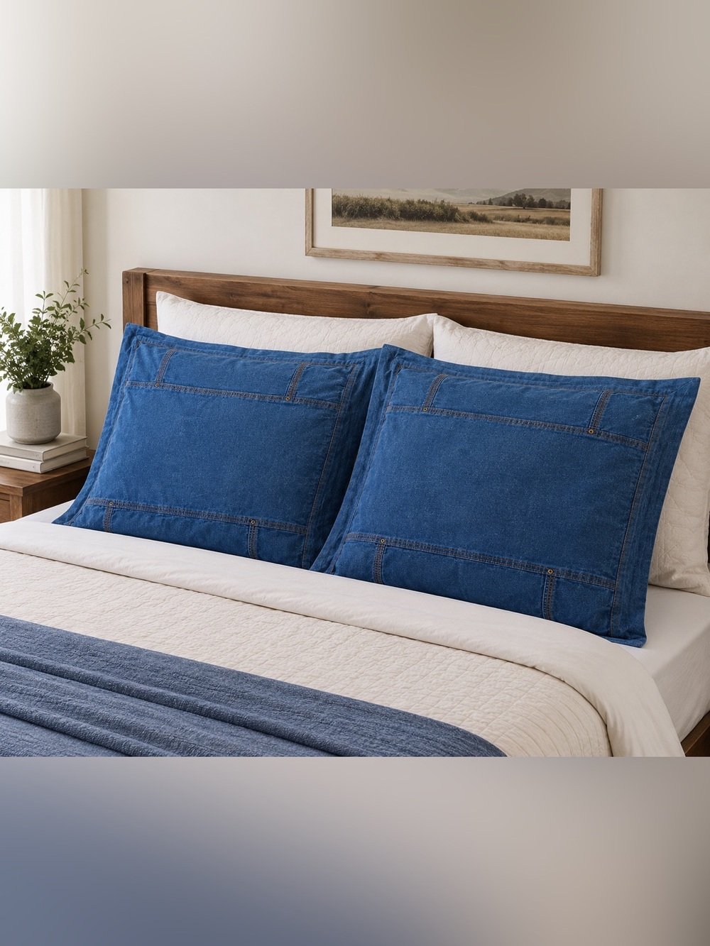 Suite 109 Denim Pillow Shams Set of 2 Blue Jean Style Cotton 20x26